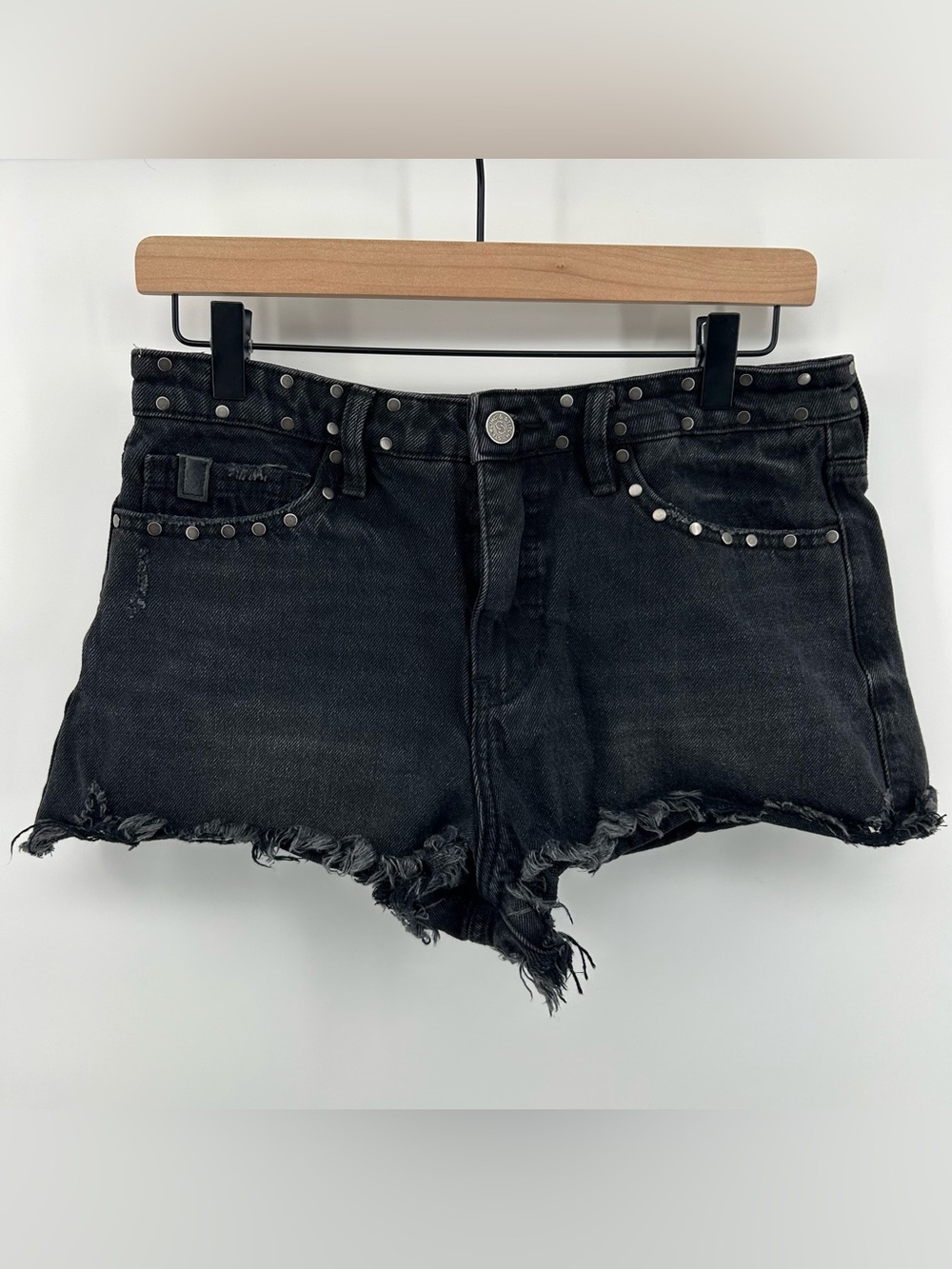 Sterling & Stitch Black Studded Denim Shorts 29 Western Buckle
